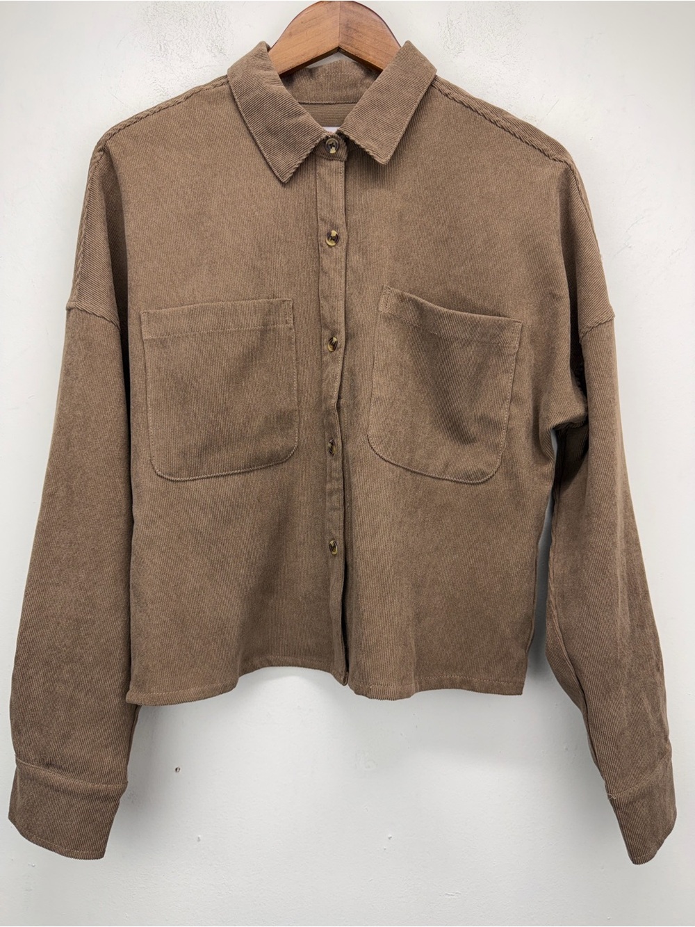Ci Sono size Small Women’s Brown Corduroy Long Sleeve Button Up Cropped Shirt